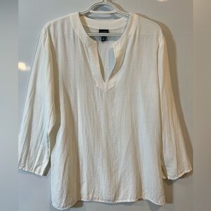 Eileen fisher White  linen Blend V Neck Top Size S